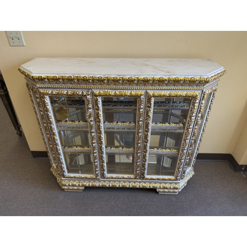 Auman Lighted Curio Cabinet, White Marble 
