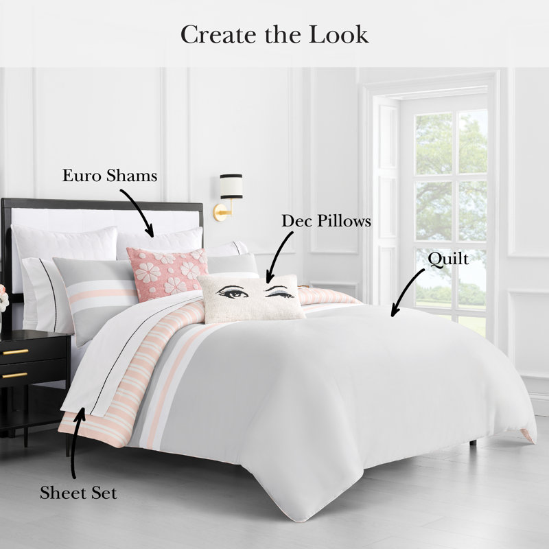 kate spade new york Fall Poppies Twin Comforter Set, 100% Cotton, All Season 2 Piece Reversible Bedding Set, White and Garnet