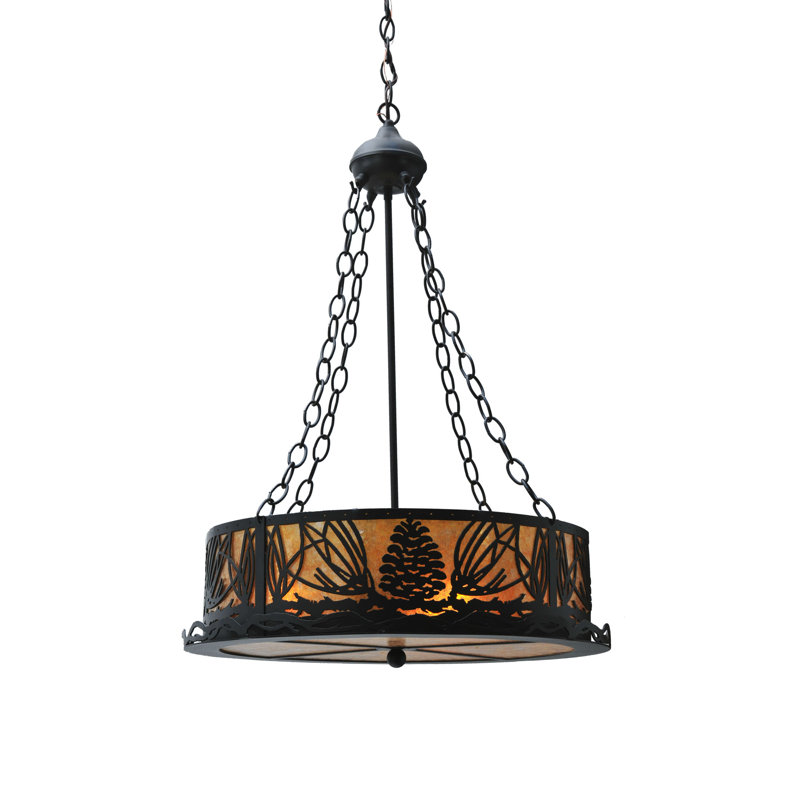 Rustic Lodge 4 - Light Glass Chandelier, Amber, Black, 35" H x 22" W x 22" D