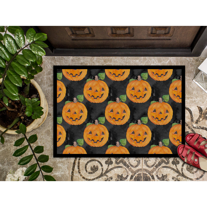 Tapis d'entrée antidérapant Adrienn Halloween Jack-O-Lantern, H 0,2 po x l 36 po x P 24 po