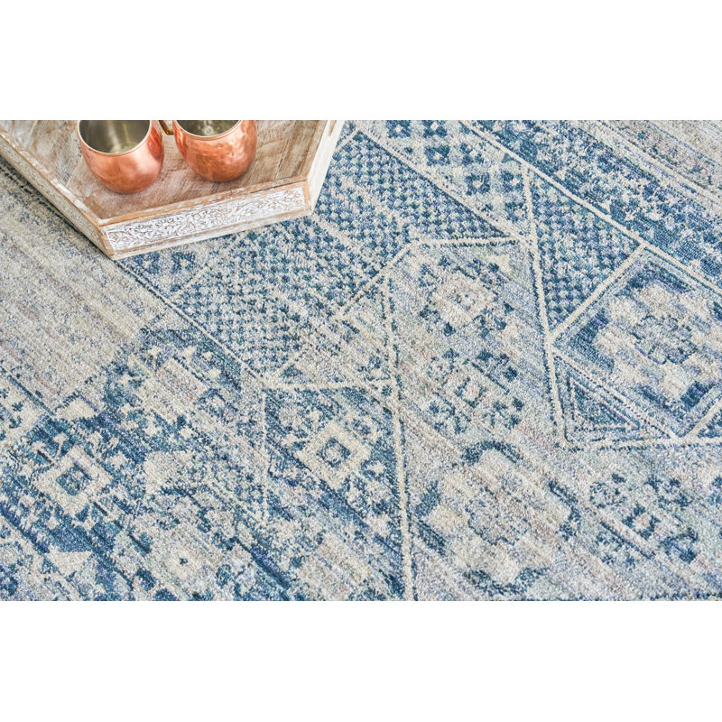 Vintage Looms Light Blue/Blue Polyester powerloom Area Rug, Rectangle 12' x 15'