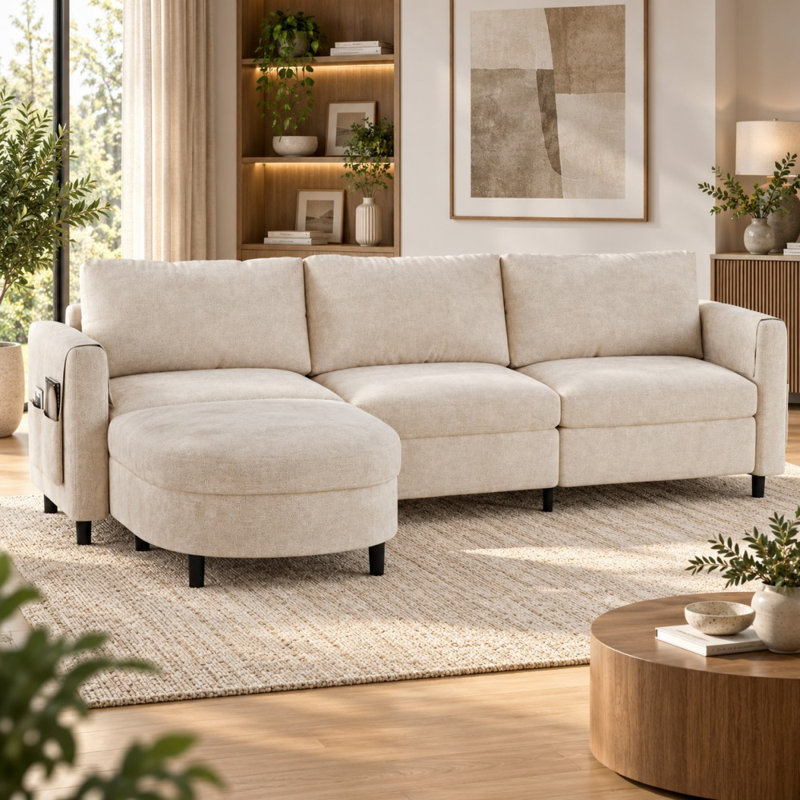 Upholstered Sectional, 27" H x 106" W x 66" D, Beige