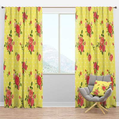 Vintage Floral Rose Pattern - Bohemian Velvet Curtain - Room darkening - 1 panel