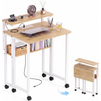 Folding Desk, Ergonomic Monitor Stand, USB Charging