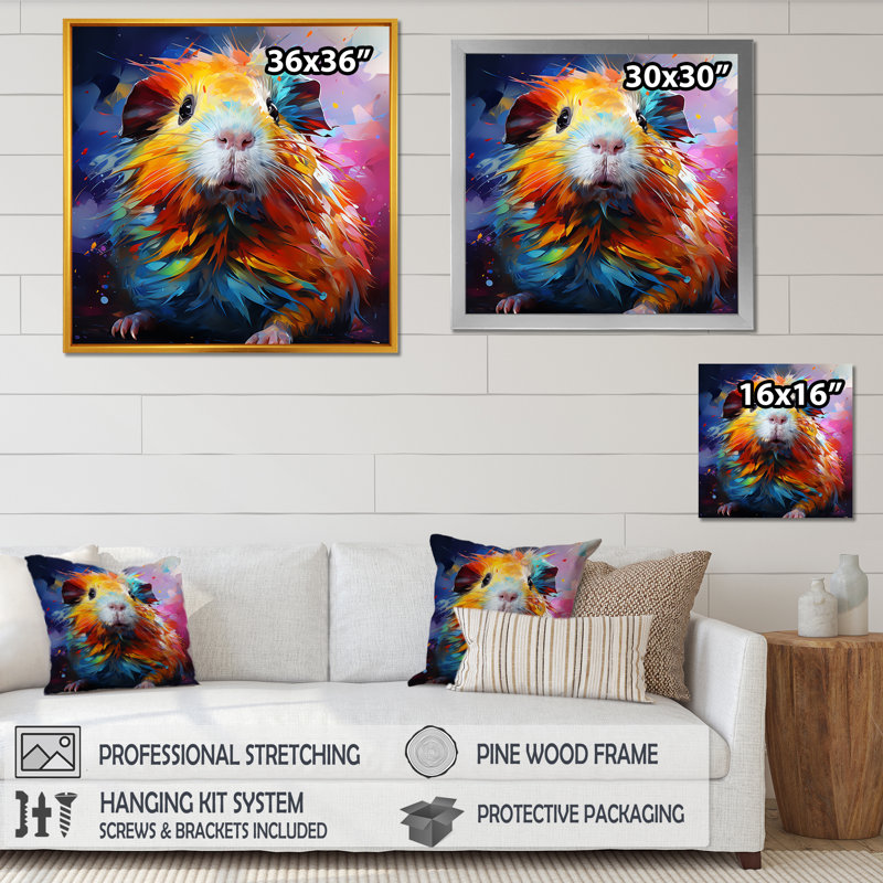 Pop Art, cochon d'Inde 1 - impressions de rongeurs, Cadre flottant doré, H 30 po x l 30 po x P 1,5 po