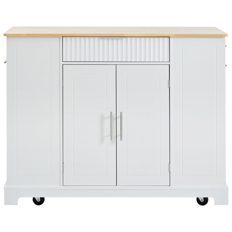 Versatile Fluted Kitchen Island With Advanced Storage And Functionality, White/Brown