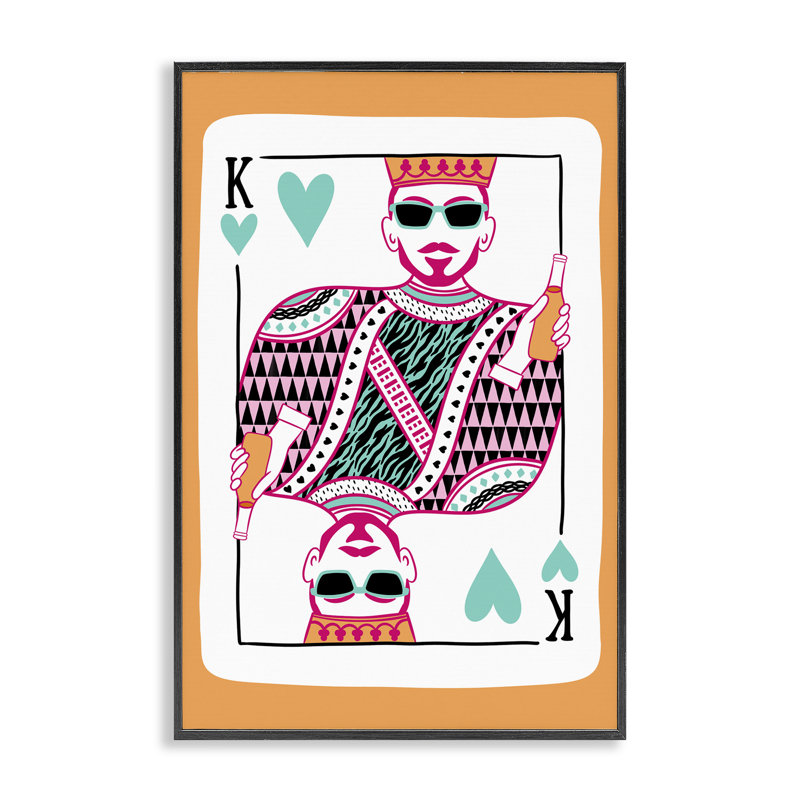 «King of Hearts & Drink», art de la giclée encadrée par JJ Design House LLC, H 18 po x l 12 po, Giclée encadrée noir minuit