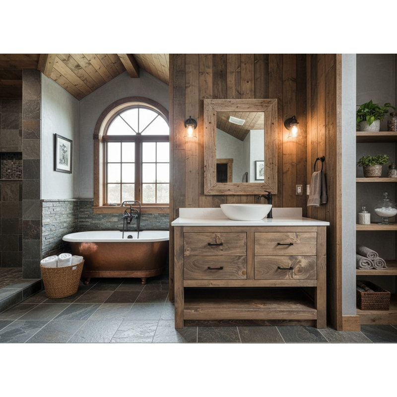 Meuble-lavabo simple en chêne blanc - L 66 po couleur 1, Couleur 1, 66"