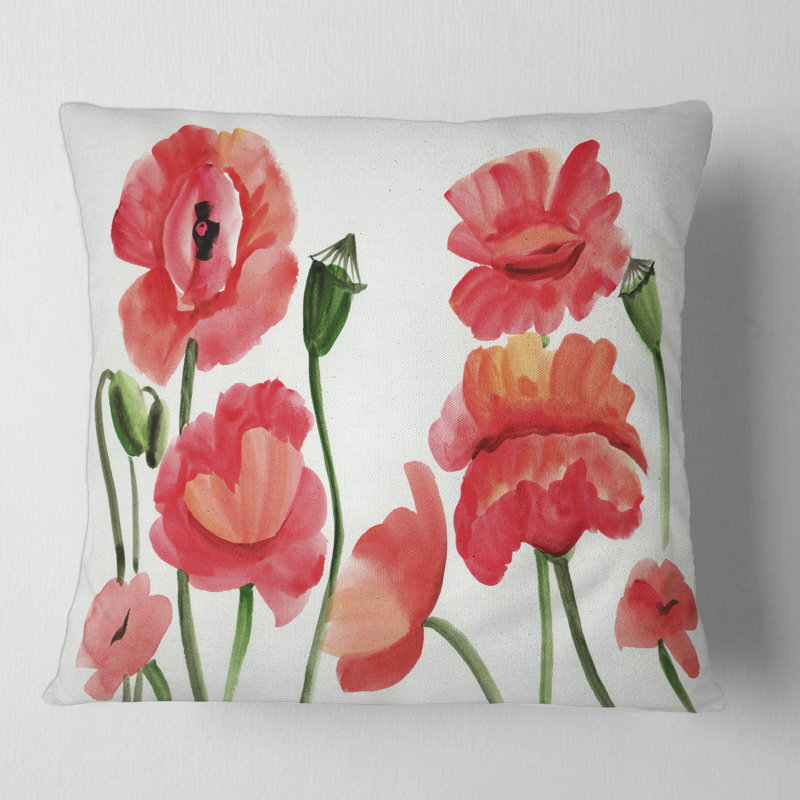 Coussin rétro Vintage I Poppies I - imprimé traditionnel, 18" x 18"