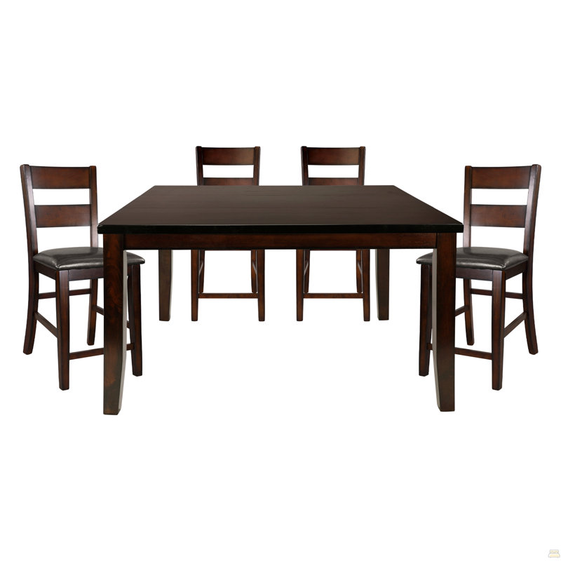 Table de salle à manger 5 pièces à hauteur de comptoir avec rallonge et 4 chaises à hauteur de comptoir en bois