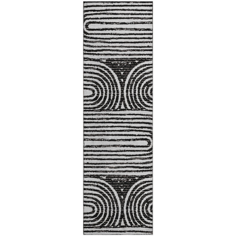 Premium Machine Washable Cerrito AMF540 Black Rug, Runner 2'3" x 7'6"