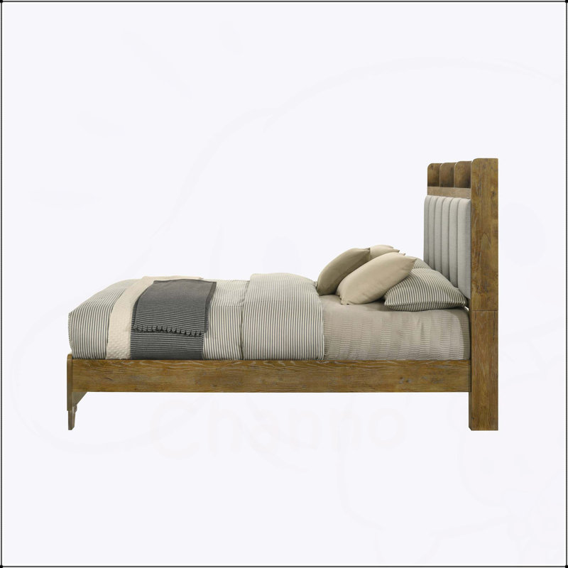 Grand lit brun clair Aspen Garcia avec USB, conception transitionnelle élégante et cadre durable