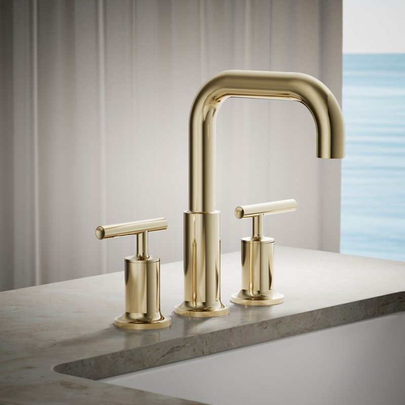 Purist® for Two Deck-Mount Bath Faucet Trim for High-Flow Valve with Lever Handles, Valve Not Included, Vibrant French Gold