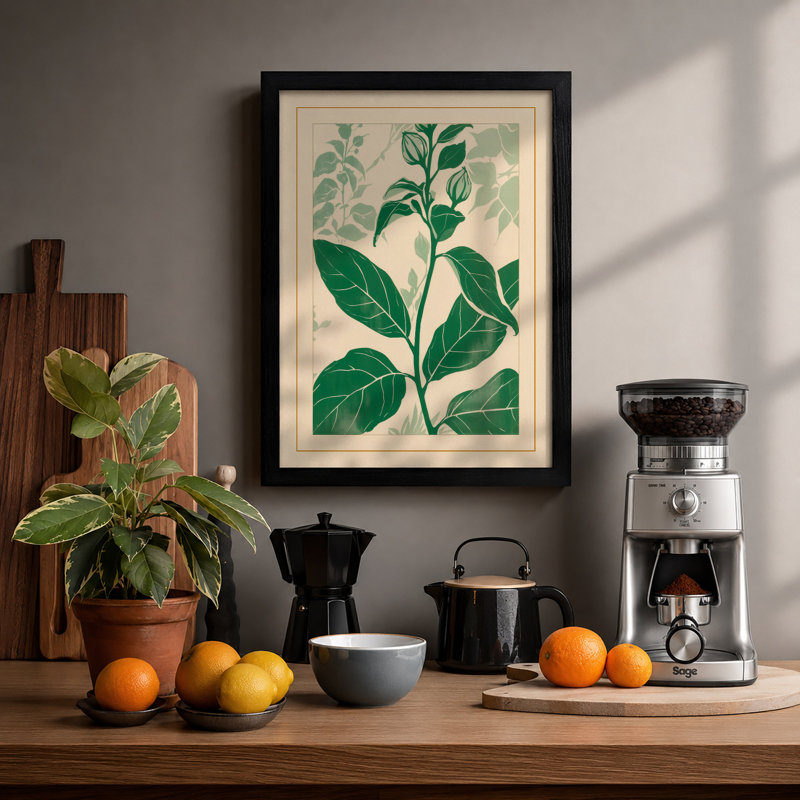 Study In Green Botanical - Print, A2 - 59.4 x 42.0 cm, Black
