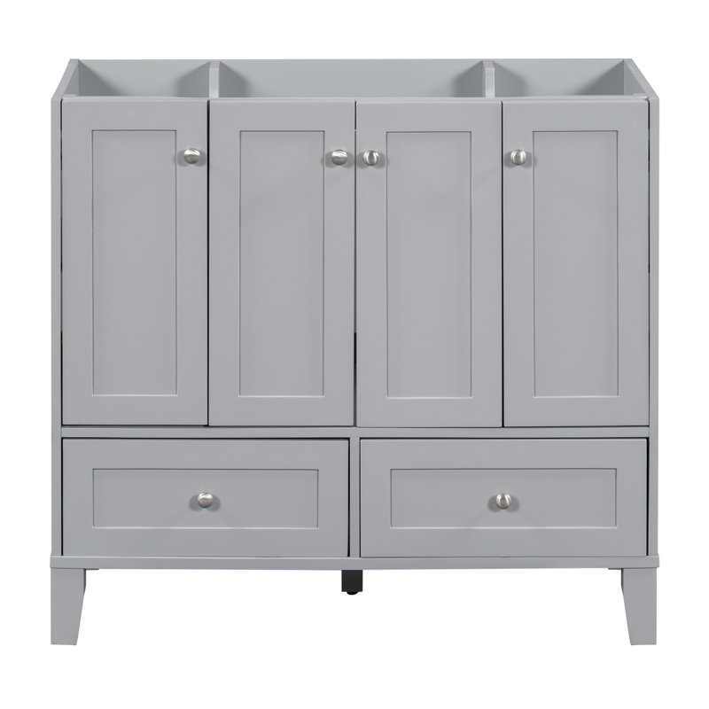 Meuble-lavabo de 36 po sans comptoir, armoire de rangement en bois massif seulement, meuble-lavabo autoportant avec 4 portes à fermeture douce et 2 tiroirs