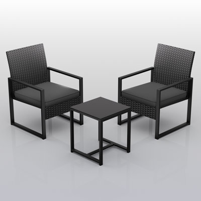 Ensemble de mobilier de patio extérieur, ensemble bistro en osier de rotin, chaises de conversation avec table basse en verre