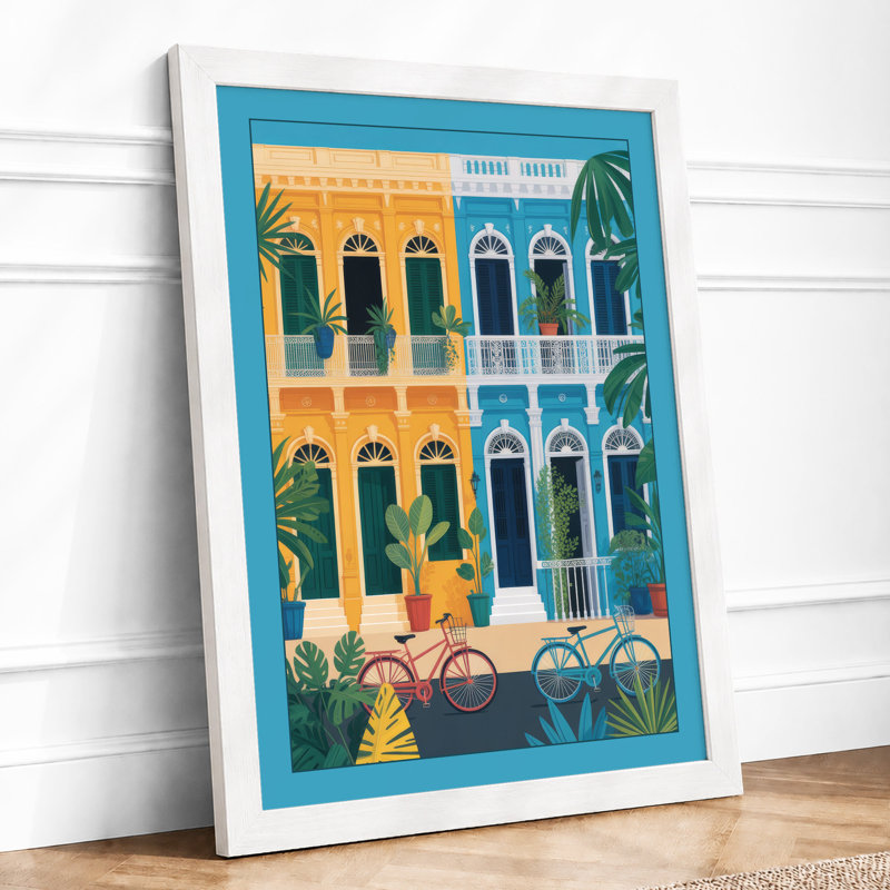 Colonial Facade With Bicycles Modern - Print, A3 - 42.0 x 29.7 cm, White