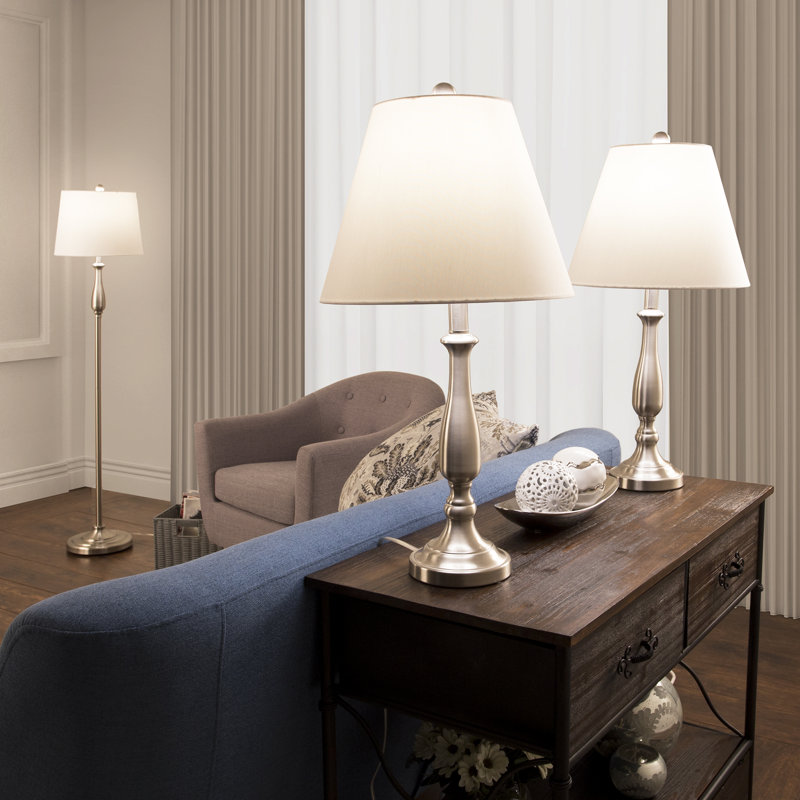 3-Piece Home Lighting Set - Coordinating Bundle with 2 Table Lamps and 1 Floor Lamp for Home and Office Decor