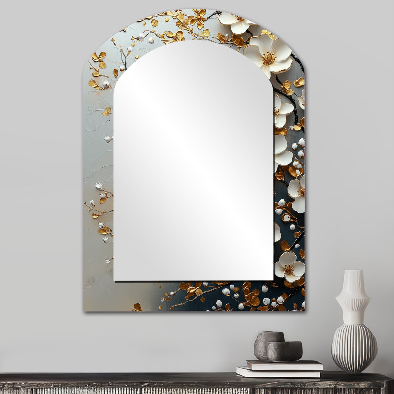 Miroir mural décoratif doré doré, fleur de cerisier Bonzai, 34 po x 25 po
