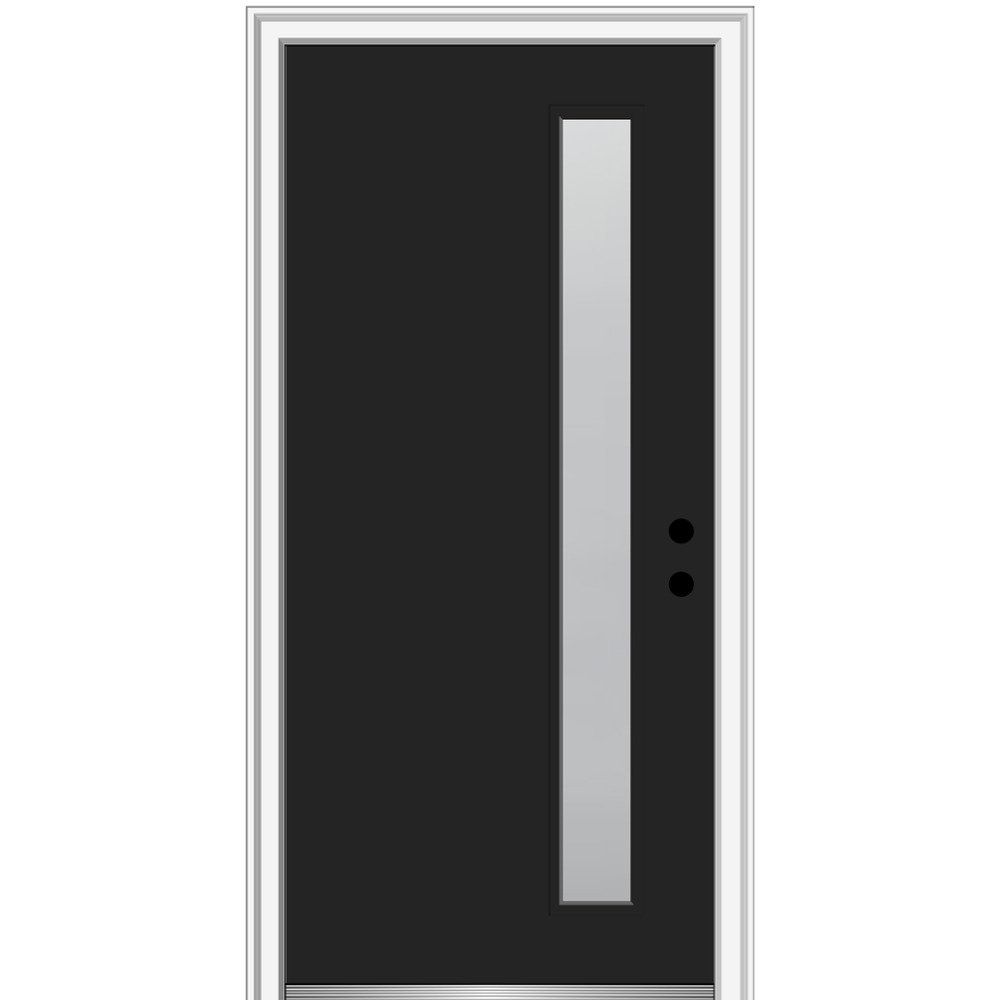 1-Lite Painted Steel Spotlight Prehung Front Entry Door MMI DOOR Door Size: 80" H x 36" W x 1.75" D/4.56" Door Orientation: Right-Hand Inswing, Finish: Black/Frosted