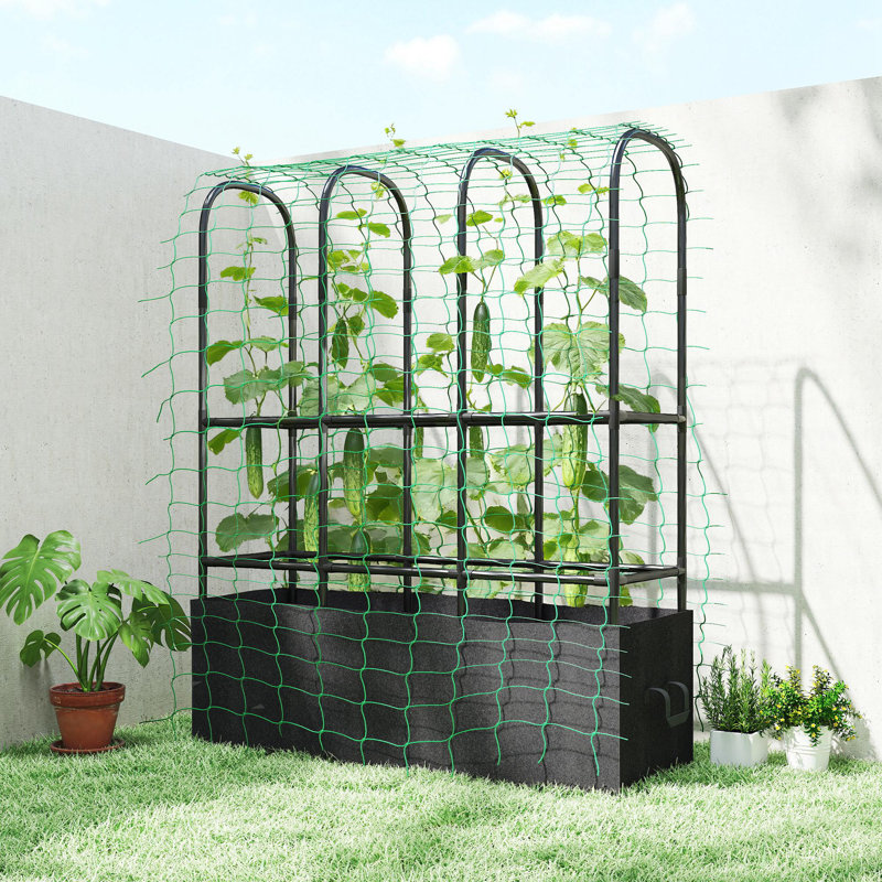 Lit de jardin surélevé avec treillis, cage à tomates avec sac de culture