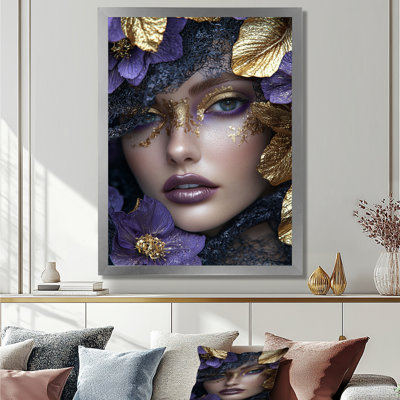 Floral Golden Purple Fashion Woman Photo I - Fashion Woman Wall Art