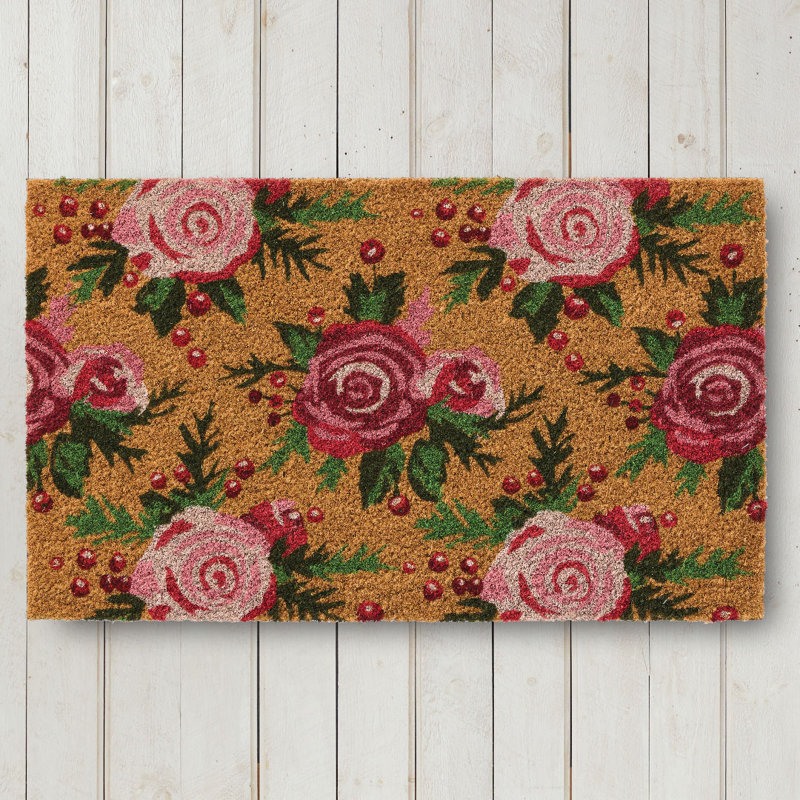 Winter Roses and Berries Doormat 18x30 Outdoor Doormat
