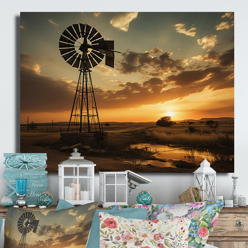 Texas Rustic Windmills - Impression de paysages sur métal, H 12 po x l 20 po