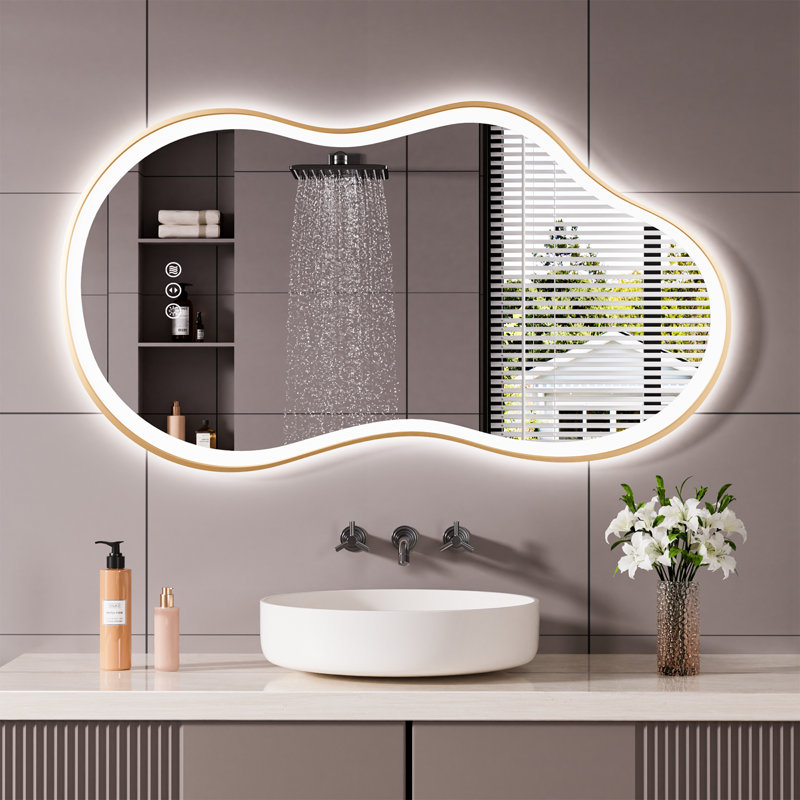 Miroir de salle de bain irrégulier, Doré, 26 po x 46 po