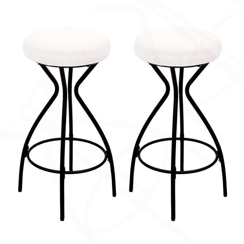 Modern Backless Bar Stools Set Of 2 Round Upholstered Counter Stools For Kitchen Island Velvet Dining Chairs (Creamy White)