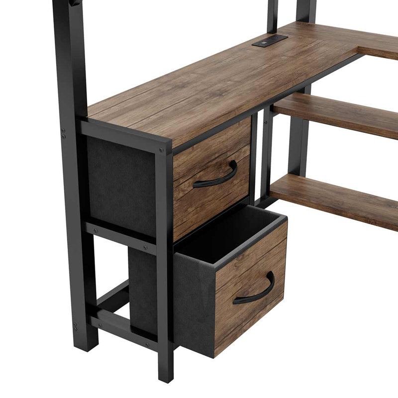 Metal Loft Bed With Storage Shelves, Wardrobe And Drawers For Teen And Adults, Full