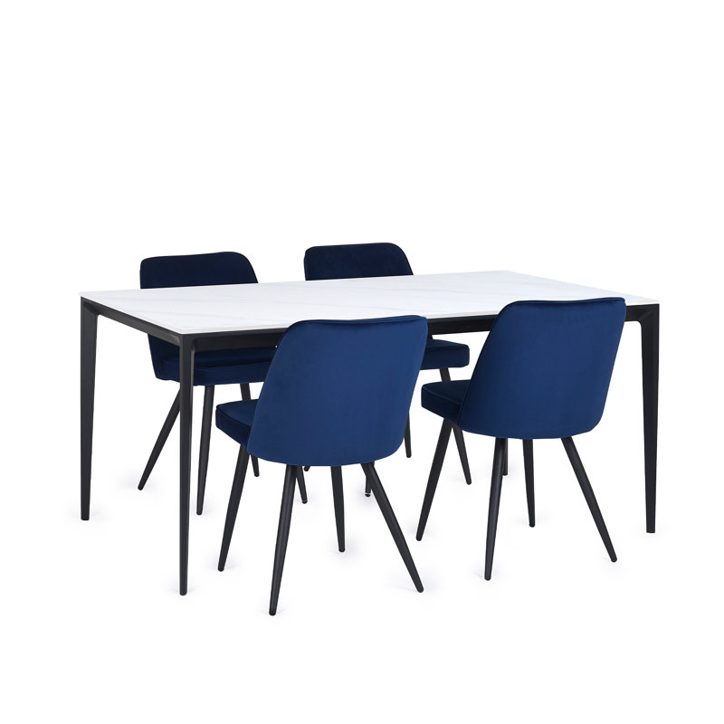 Dagon Stone Top Metal Base Dining Table, White Marble, H76 x L120 x W80cm