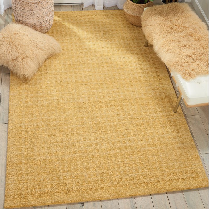 Tapis doré en laine tissé à la main à plat, Rectangle 5 pi x 7 pi 6 po