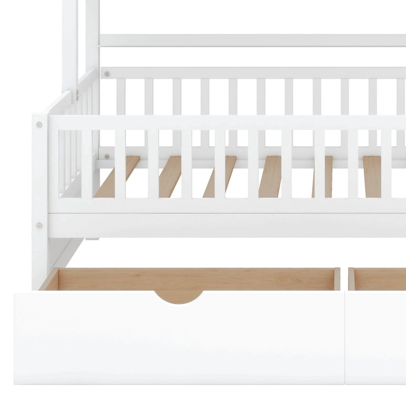 Lit de maison en bois avec deux tiroirs et une tablette de rangement pour un style fonctionnel, Lit simple