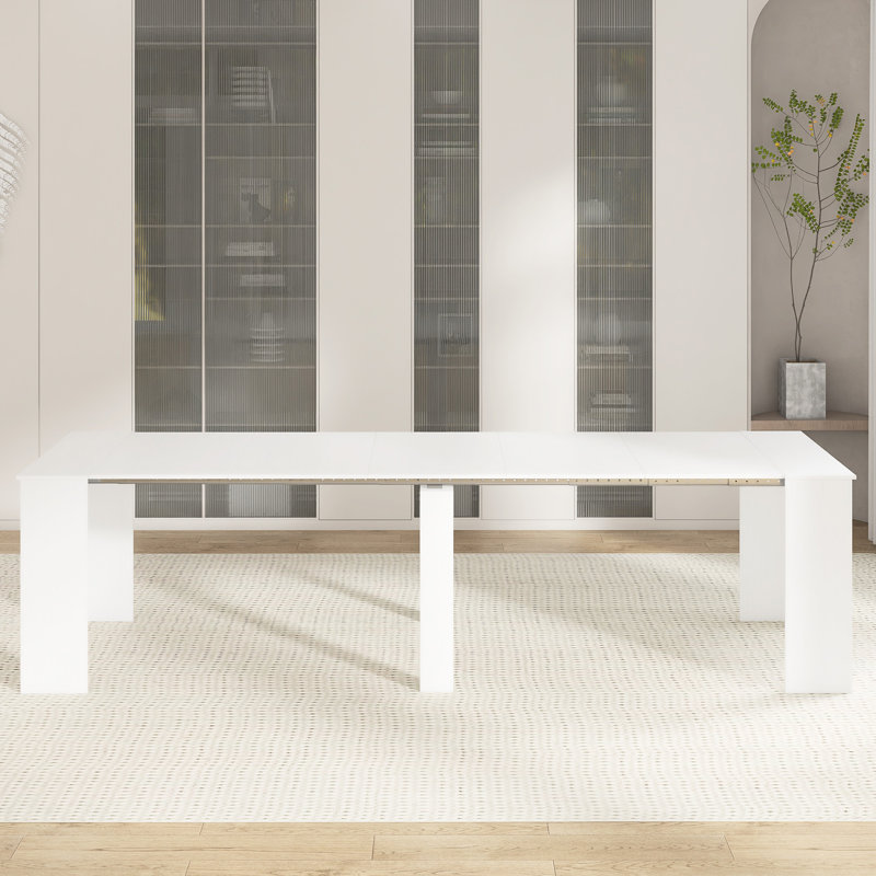 118" W Extendable Multifunctional Dinging Table, White