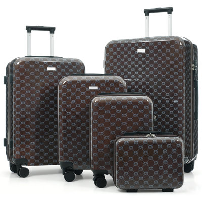 5-Piece Hardside Luggage Set with TSA Lock, 14/16/20/24/28 Inch ABS Spinner Suitcases, 360° Quiet Rolling Wheels, Multi-Stage Adjustable Handle (brown)