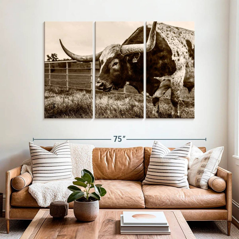 Sepia Longhorn, 42" H x 65" W