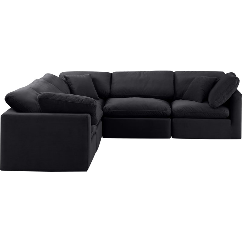 Itala Velvet L-Shaped Sectional Reversible, Black Velvet
