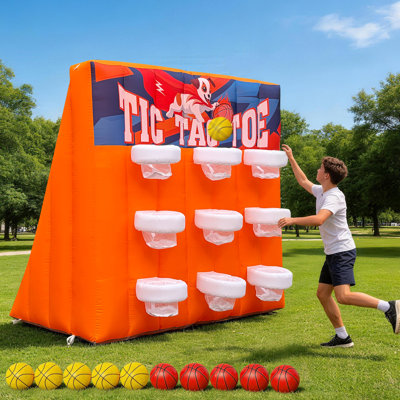 Inflatable Basketball Hoop Shoot Game with Blower & 9 Balls, Triple-Lane Inflatable Basketball Game for Parties, Events, and Backyard Fun