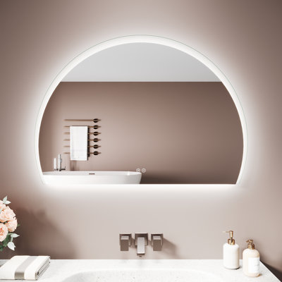 Half Circle LED Bathroom Mirror, Anti-Fog 3 Color Dimmable Touch Wall Vanity Mirror