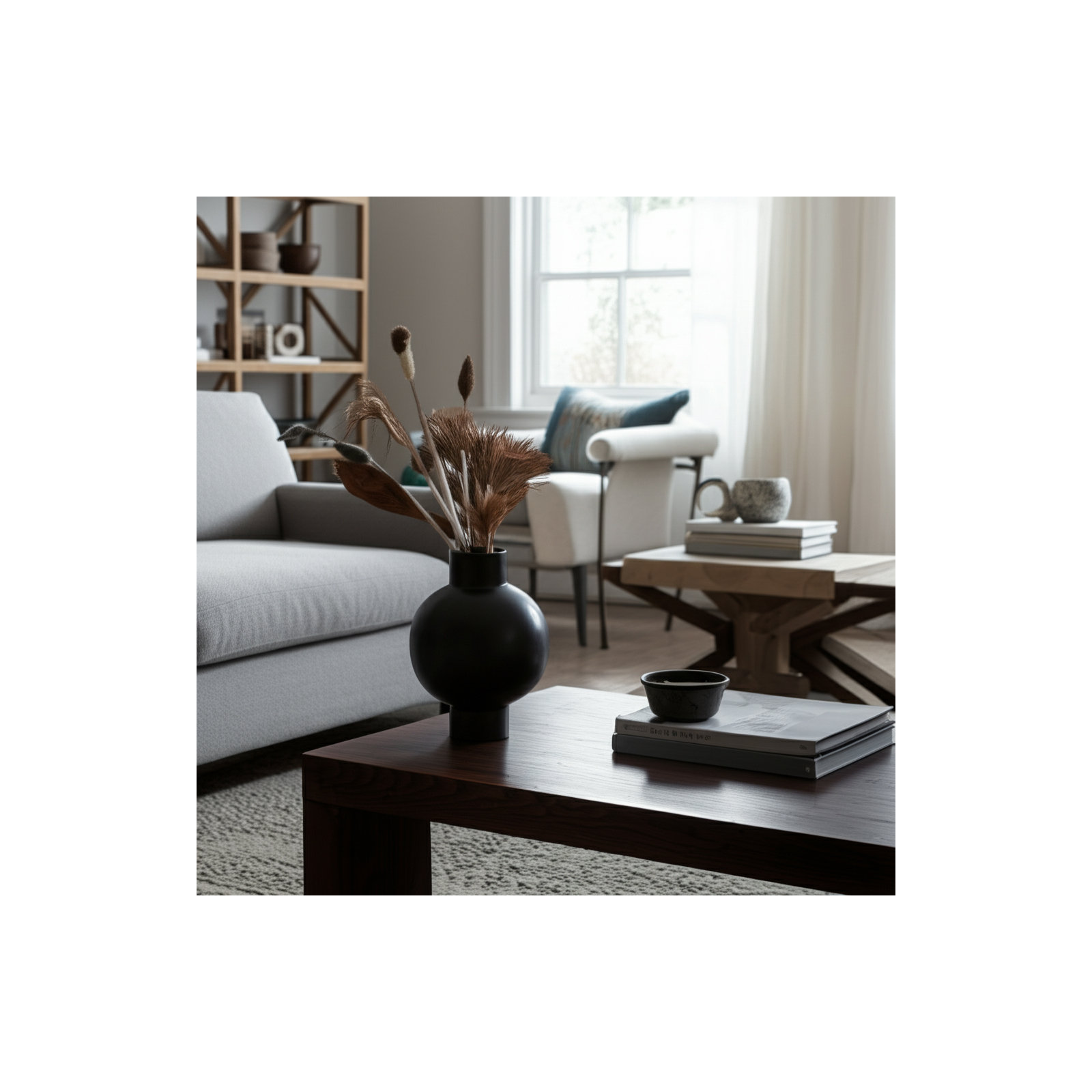 Neutral Round Modern Ceramic Bubble Vase, 15" H x 11" W x 11" D, Gray