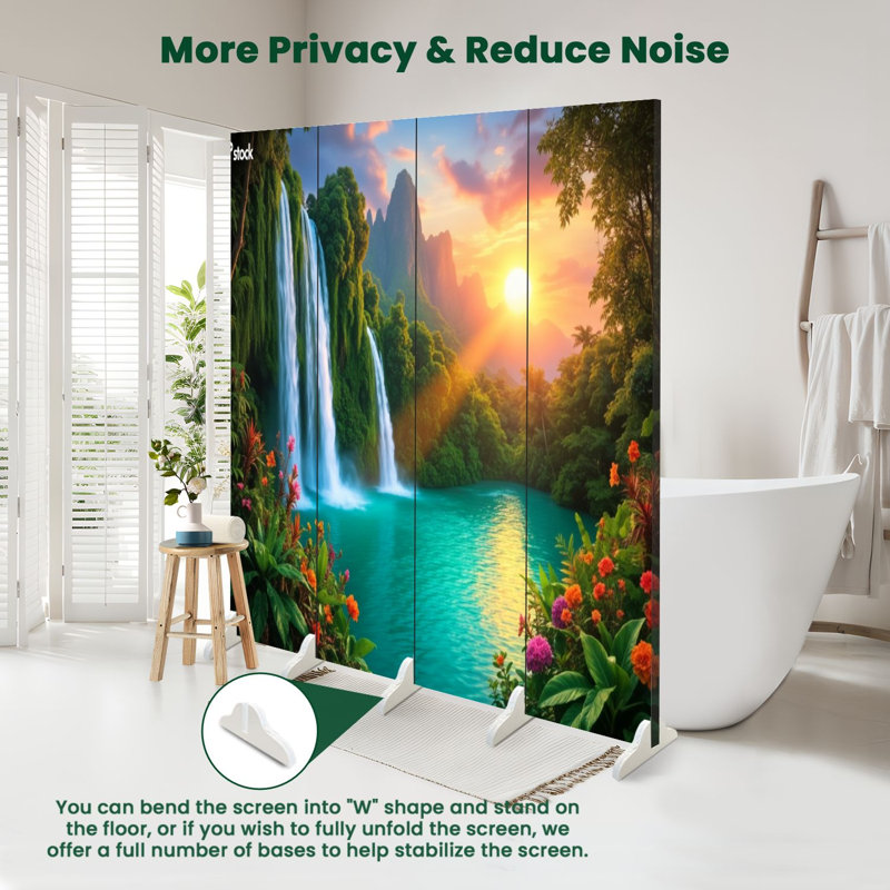 Cloison pliante 4 panneaux paravent Royal Serene, H 71 po x l 64 po x P 1 po, 4