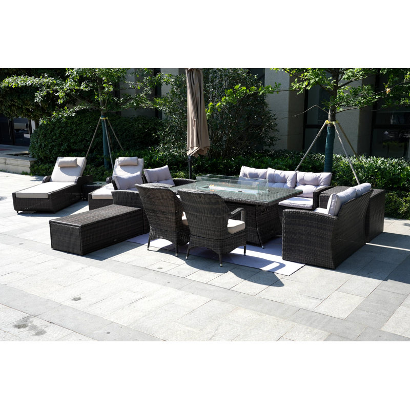 Aquiel 11 - Person Patio Conversation Set with Cushions