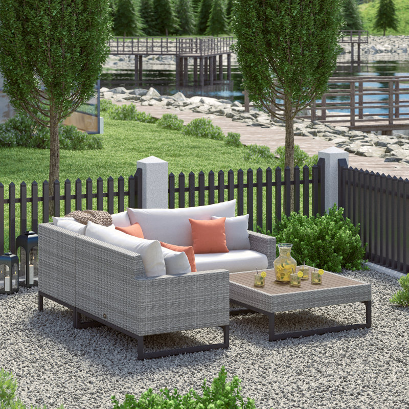 Sameko Outdoor 4 - Piece Conversation Set, Gray, Cast Coral Sunbrella® Plainweave