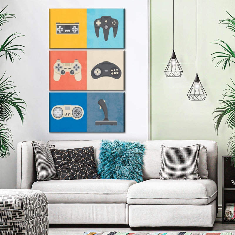 " Iconic Game Controllers " 3 - Pieces, 50" H x 32" W x 1.25" D