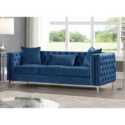 Marvine 86" Velvet Square Arm Chesterfield Sofa