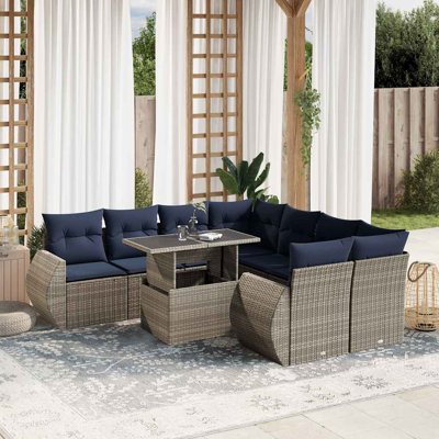 Ensemble de canapé de patio 9 pièces avec coussins en rotin de polyester