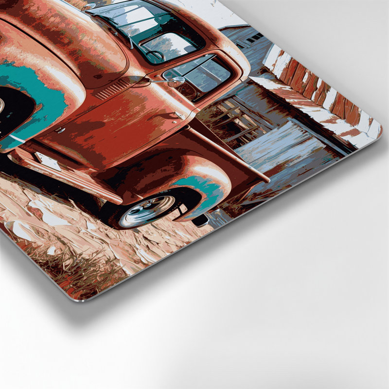 Transport, camionnettes rétro, art mural en métal brun, H 11 po x l 14 po x P 0,05 po
