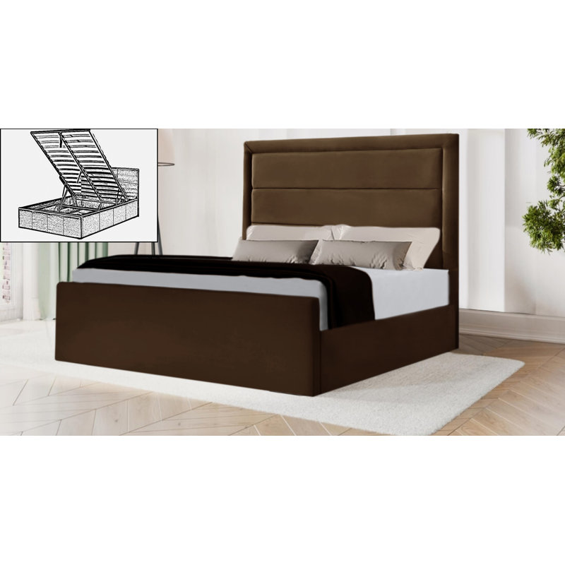 Aviram Upholstered Ottoman Storage Bed, Double (4'6), Brown