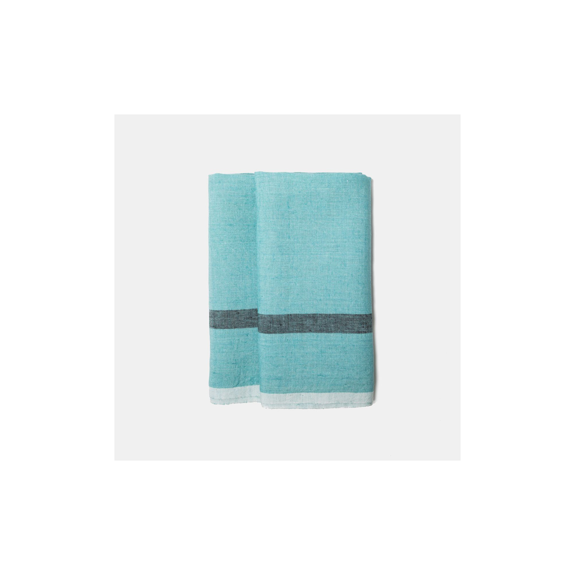 Tegan Linen Stripe 20" Napkin, Aqua/Charcoal